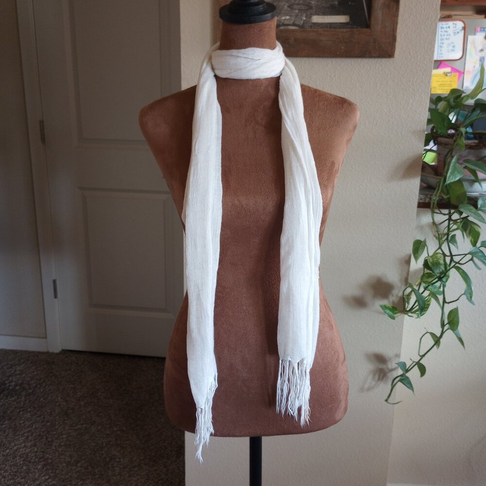 Vintage Y2K Skinny Scarf Semi Sheer White Rayon Fairycore Ethereal